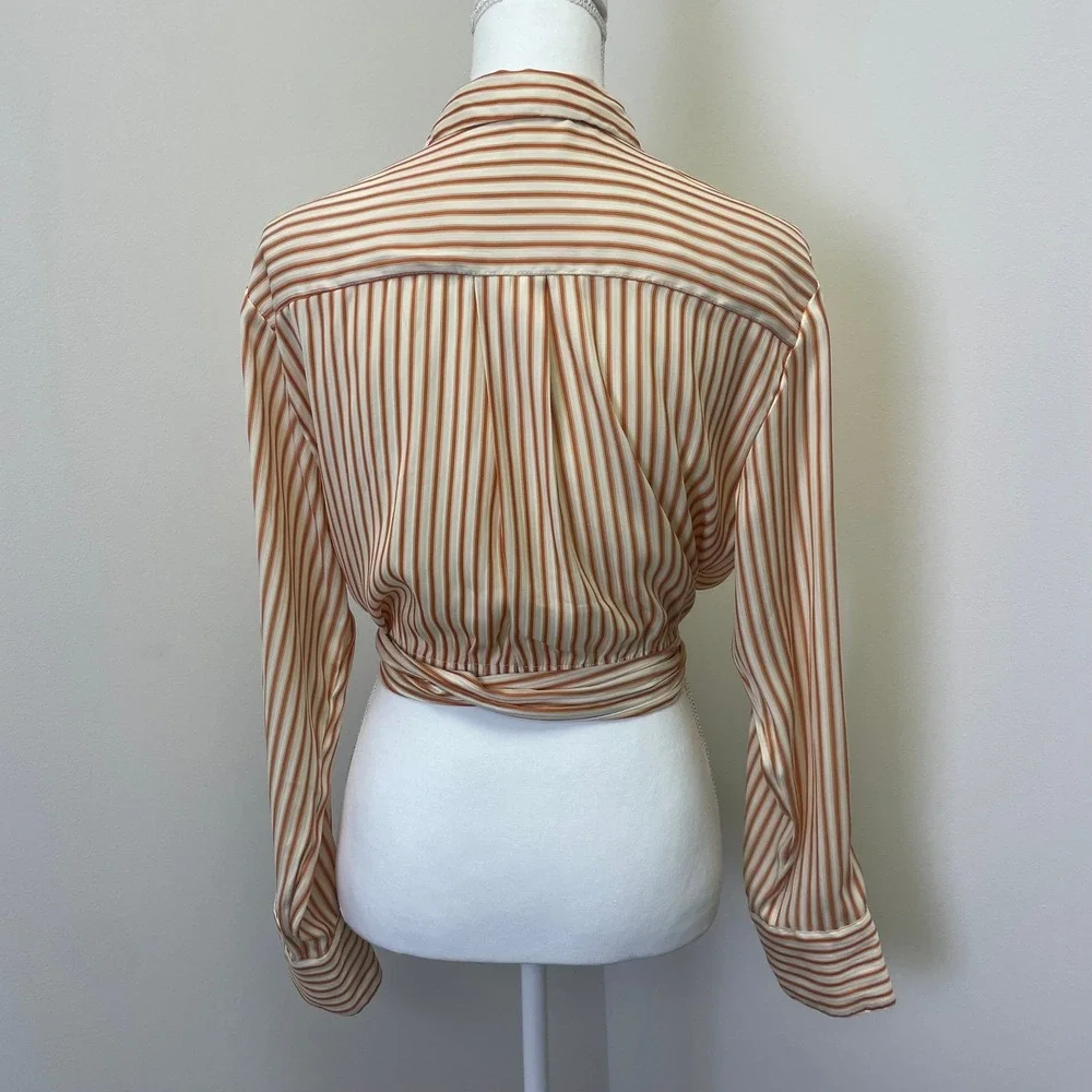 Free People My Everything Wrap Top M Striped Crop Rust Orange Blouse Bohemian